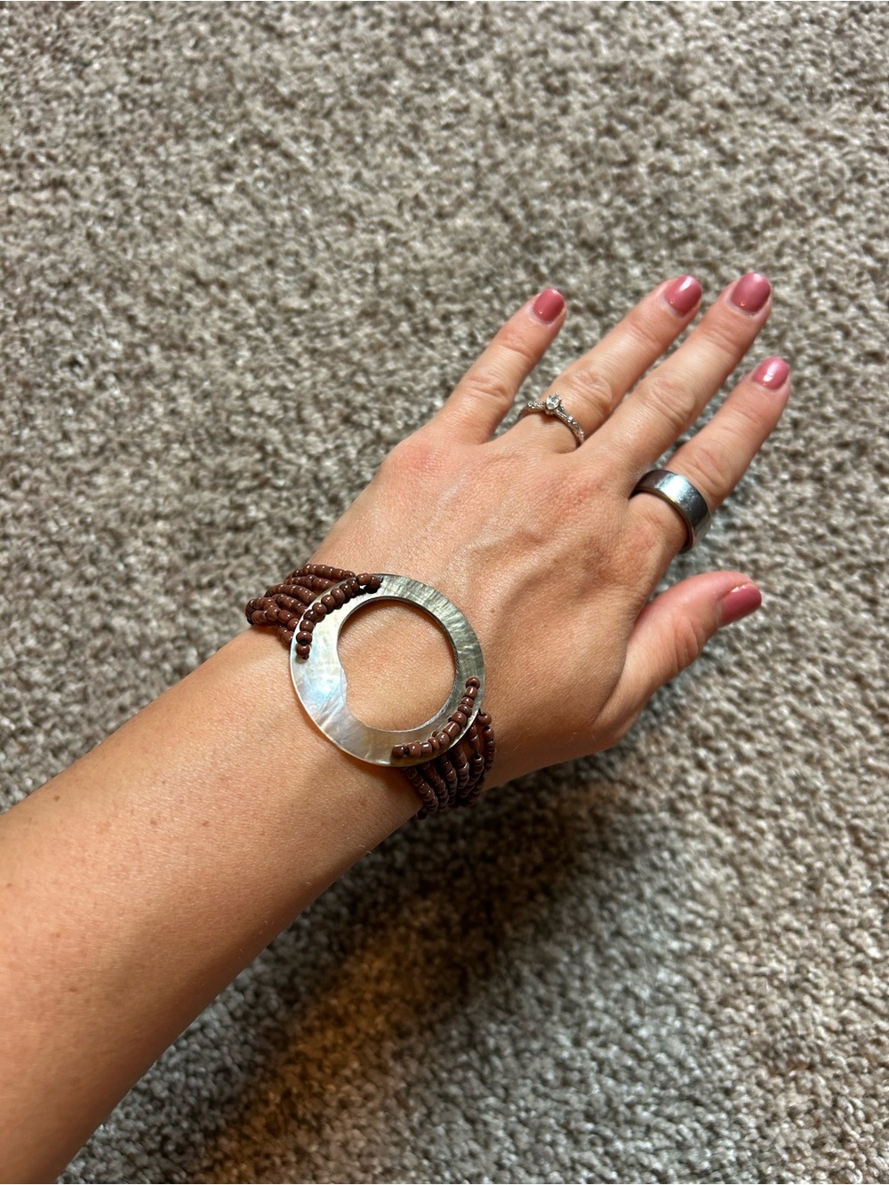 Handmade Brown Beaded Circle natural shell Bracelet - Picture 2 of 3